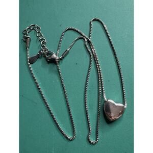 Sterling Silver Puff Heart Pendant Necklace Box Chain 16–18” Adjustable 5.9g